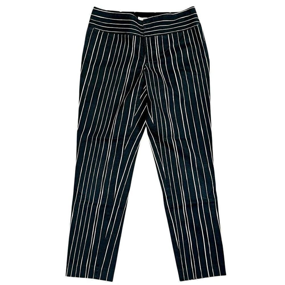 Alice + Olivia Black White Pinstripe Ankle Zip Pants 6